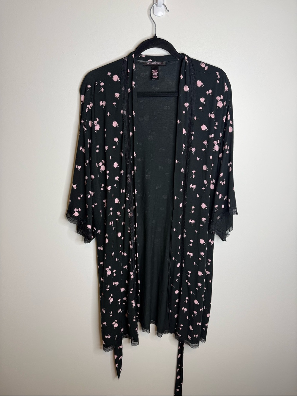 Victoria's Secret Black Robe with Pink floral flowers
size medium